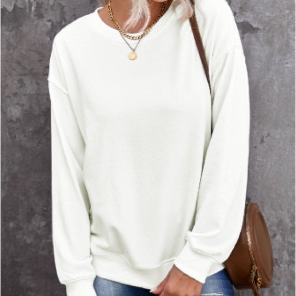 White Plain Crew Neck Pullover Sweatshirt - Picture 9 of 14